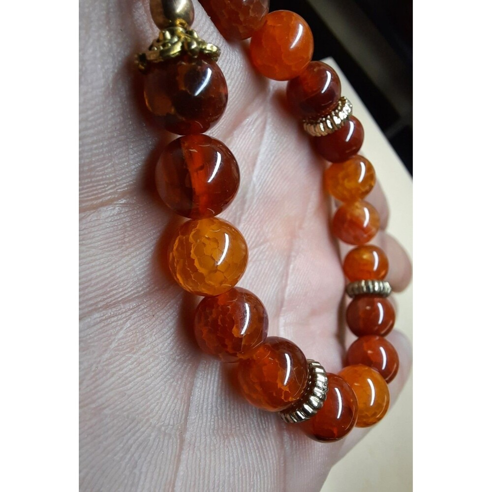 Handmade Semi Precious Stone Fire Dragon Vein Agate Beaded Bracelet - Picture 3 of 8